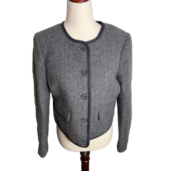 J.Crew $228 Wool Blend Herringbone Lady Jacket Grey Size 18 CB323 - Picture 2 of 10
